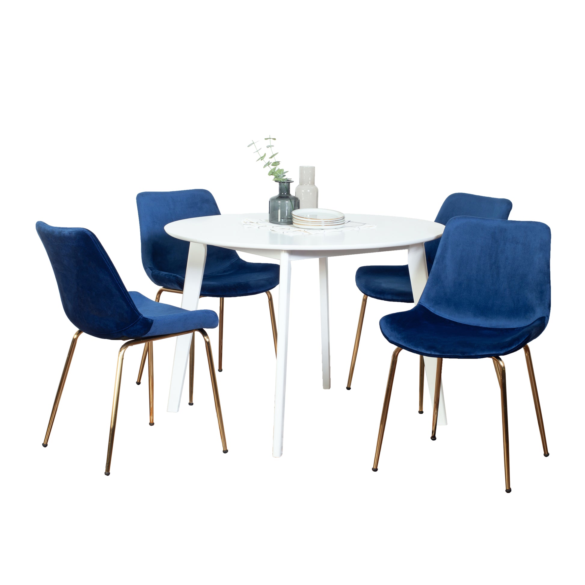 Aufurr Contemporary 5 Piece Dining Set, White Round Dining Table With 4 Chairs Wood White Seats 4 White Wood Fixed Table Rubberwood Round 4 Leg Round Dining Table With Chair Mdf