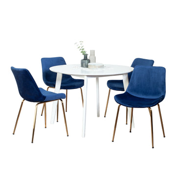 Aufurr Contemporary 5 Piece Dining Set, White Round Dining Table With 4 Chairs Wood White Seats 4 White Wood Fixed Table Rubberwood Round 4 Leg Round Dining Table With Chair Mdf