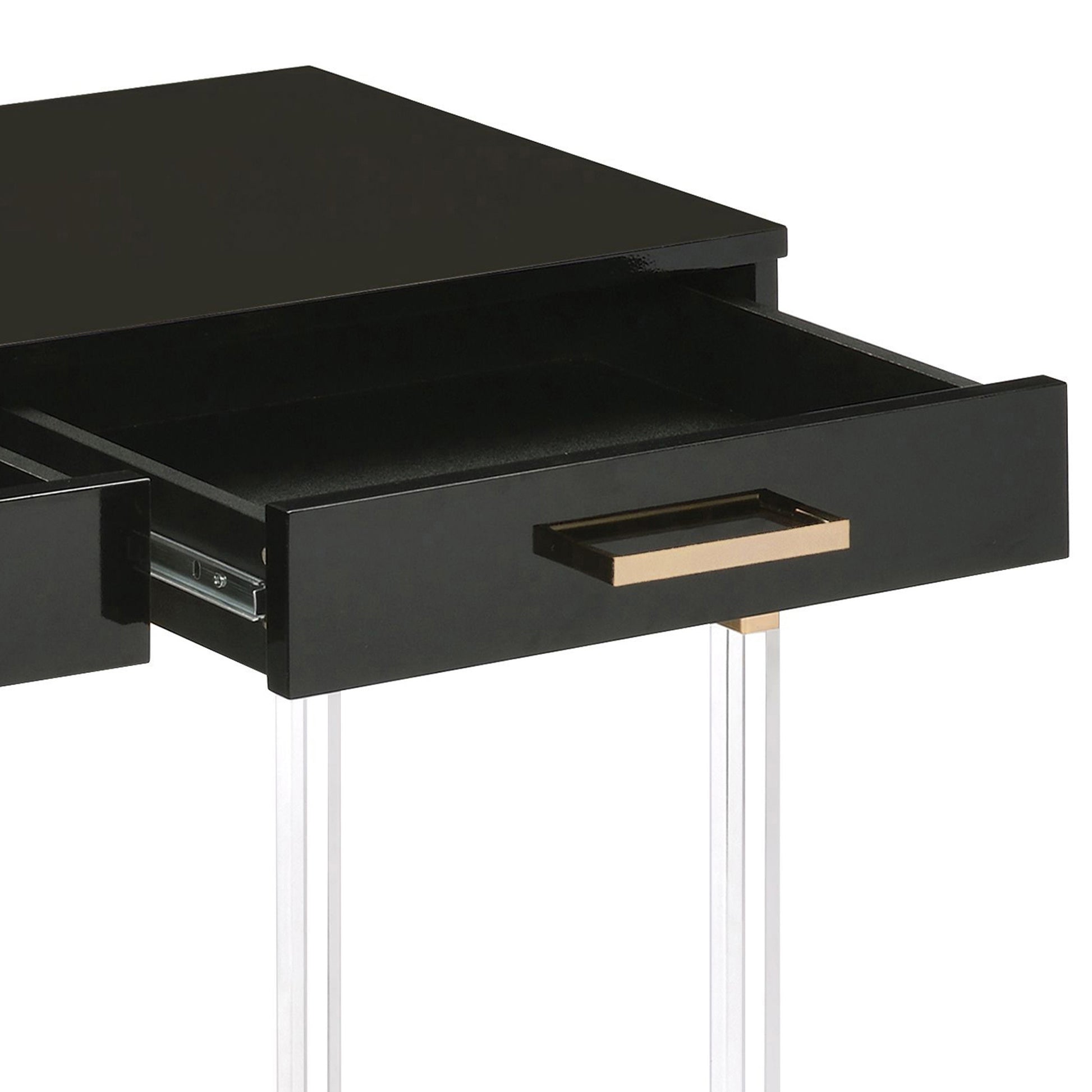 Black High Gloss And Gold Console Table With 2 Drawers Black Gold Primary Living Space Modern Drawers Rectangular Wood Metal