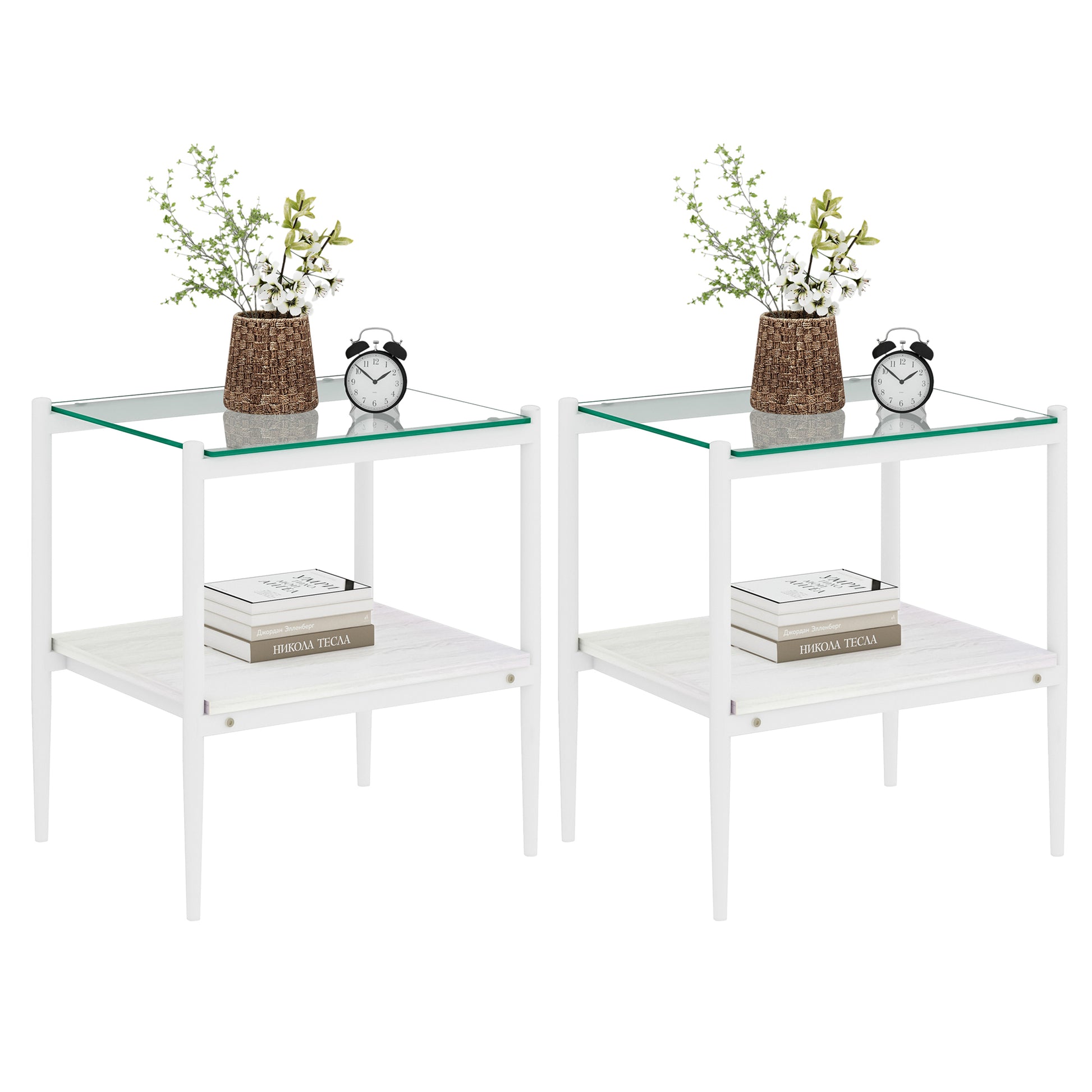 Set Of 2 Rectangle End Table, Tempered Glass Tabletop With Mdf Layer, Modern Table For Living Roomtransparent Glass Transparent Tempered Glass