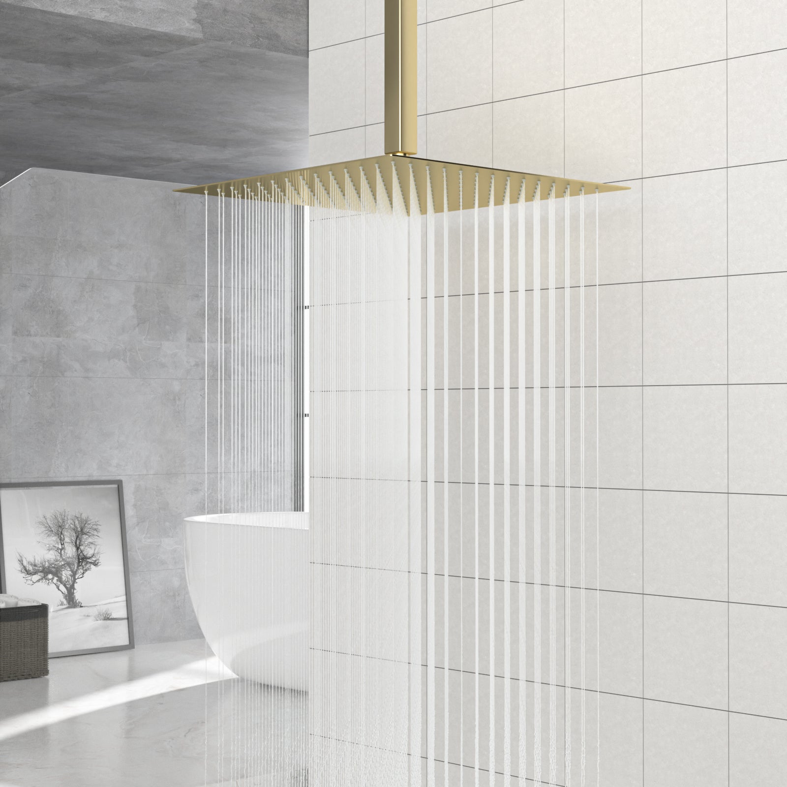 16" Square Rainfall Shower Head, Wall Ceiling Mounted, Gold Gold Stainless Steel