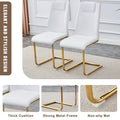 Table And Chair Set.The Table Has A Glass Tabletop With Imitation Marble Pattern Stickers And Stainless Steel Golden Table Legs. Paried With Comfortable Chairs With Pu Seats And Metal Legs. White