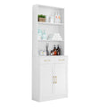 Bathroom Storage Cabinet, Cabinet With Two Doors And Drawers, Adjustable Shelf, Three Layer Open Shelf, Mdf Board, White White Mdf