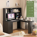 L Shaped Desk With Charger,Computer Desk With Drawers,Bookshelf & Hutch,Modern Corner Desk,Home Office Desk,L Shaped Study Table Writing Desk,Corner Gaming Computer Desk With Storage Black Mdf