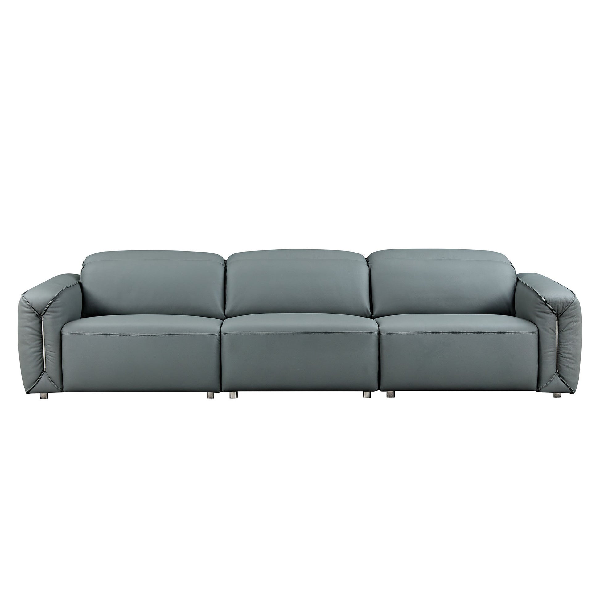 Modern Simple Line Design 3 Seater Leather Sofa For Living Room, Comfy Sofa Couch With Extra Deep Seats,Adjustable Headrests Couch,Blue Grey Blue Grey Leather 3 Seat