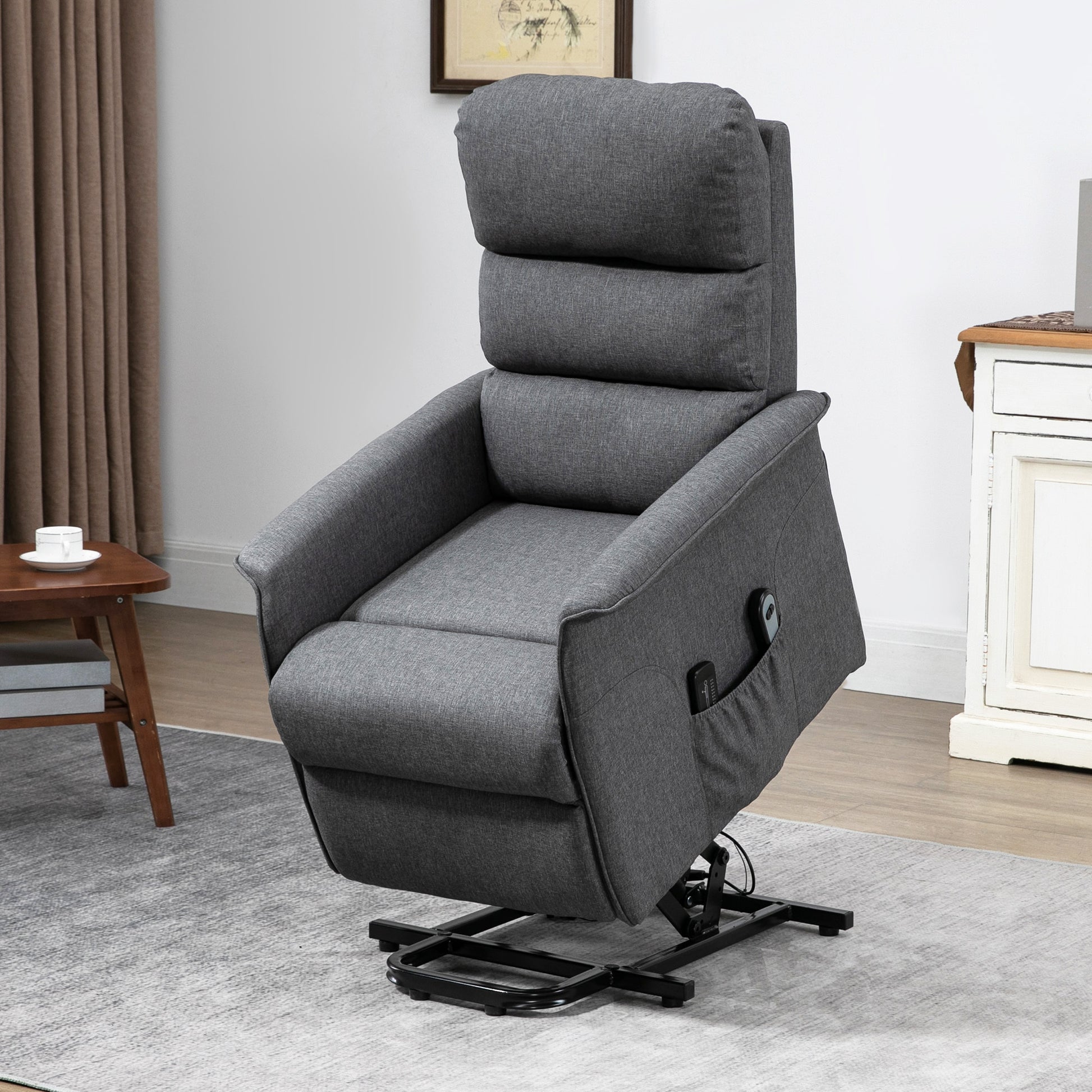 Homcom Power Lift Chair With Vibration Massage, Fabric Upholstered Recliner Chair For Elderly With Remote Control, Side Pockets, Grey Grey Steel