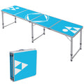 Outsunny 8Ft Portable Beer Pong Table With Adjustable Legs, Folding Camping Table, Aluminum Picnic Table, For Party, Travel, Bbq, Beach, Blue And White Blue Aluminum