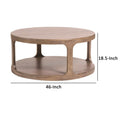 46 Inch Round Pillar Coffee Table With Shelf, Rough Hewn Distressed Brown Brown Wood