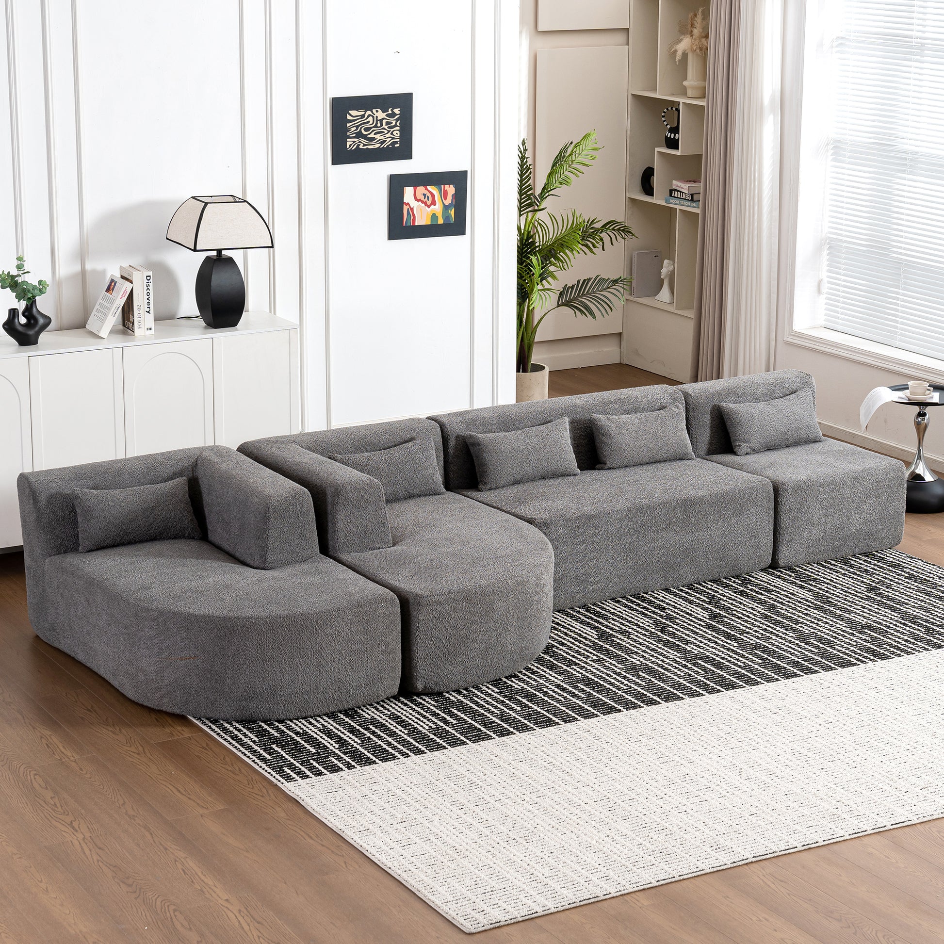 143.7" Upholstered Sofa Free Combined Sofa Couch With Two Chaise Lounge And Five Back Pillows For Living Room, Light Gray Light Gray Foam Polyester 5 Seat