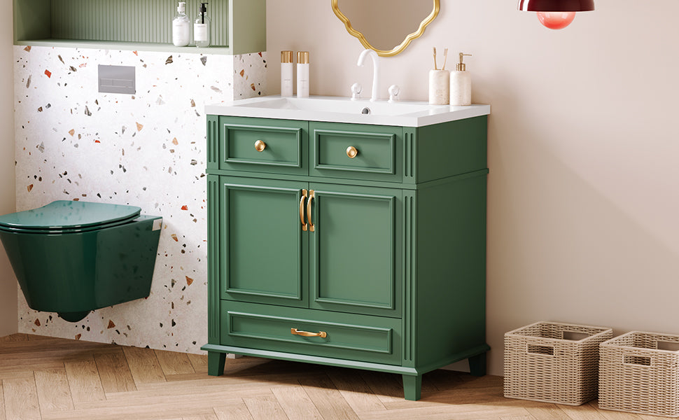 30'' Bathroom Vanity Without Top,Solid Wood Frame Bathroom Storage Cabinet With Soft Closing Doors,Frame Bathroom Storage Cabinet Only, Retro Style, Green 1 Green 2 Bathroom Freestanding Modern Solid Wood Mdf Resin Painted