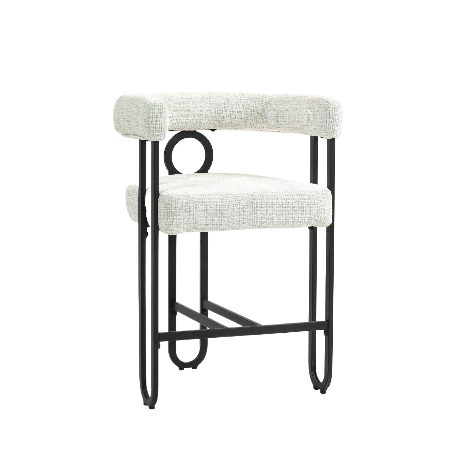 Coolmore Bar Stools Set Of 2, Modern Bar Stool With Back, Black Metal Frames, Upholstered Bar Stools For Kitchen Island, Pub, Club Beige Chenille Beige Foam Chenille