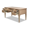 Dauphin Gold Accent 5 Drawer Wood Executive Desk, Natural Brown Wood Brown Solid Wood Mdf Solid Wood Mdf