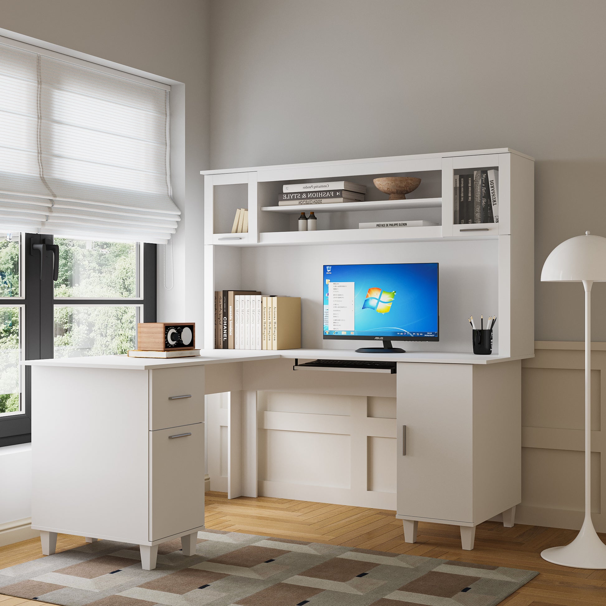 Home Office Computer Desk White Particle Board Mdf