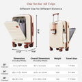 Luggage Set Of 4, 20, 24, 28Inch With Usb Port, 20, 24Inch With Front Opening Design Airline Certified Carry On Luggage With Cup Holder, Abs Hard Shell Luggage With Expandable Travel Bag, Ivory Ivory Abs