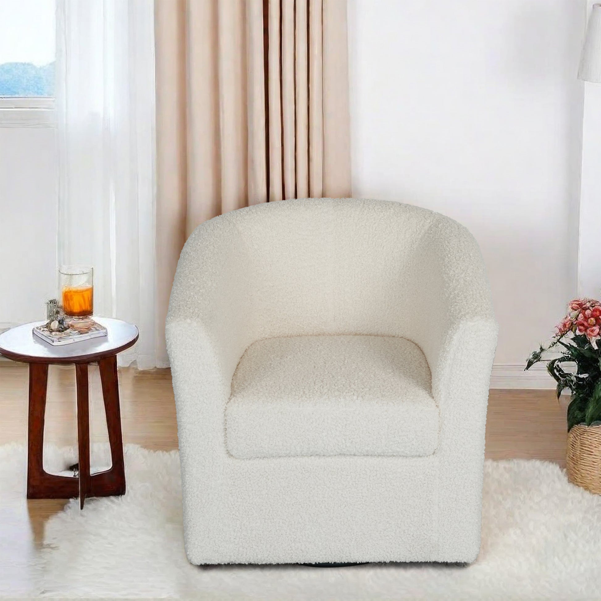 Teddy Velvet Swivel Chair, White, No Installation Required White Teddy