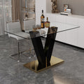 Table And Chair Set. A Rectangular Glass Dining Table With A 0.4 Inch Tempered Glass Tabletop And Mdf Board V Shaped Bracket, Paired With 2 Chairs Consisting Of Pu Seat Cushions And Silver Metal Legs. Black Gray Seats 2 Tempered Glass