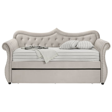 Beige Upholstered Twin Daybed With Trundle Twin Beige Wood Bedroom Velvet Velvet