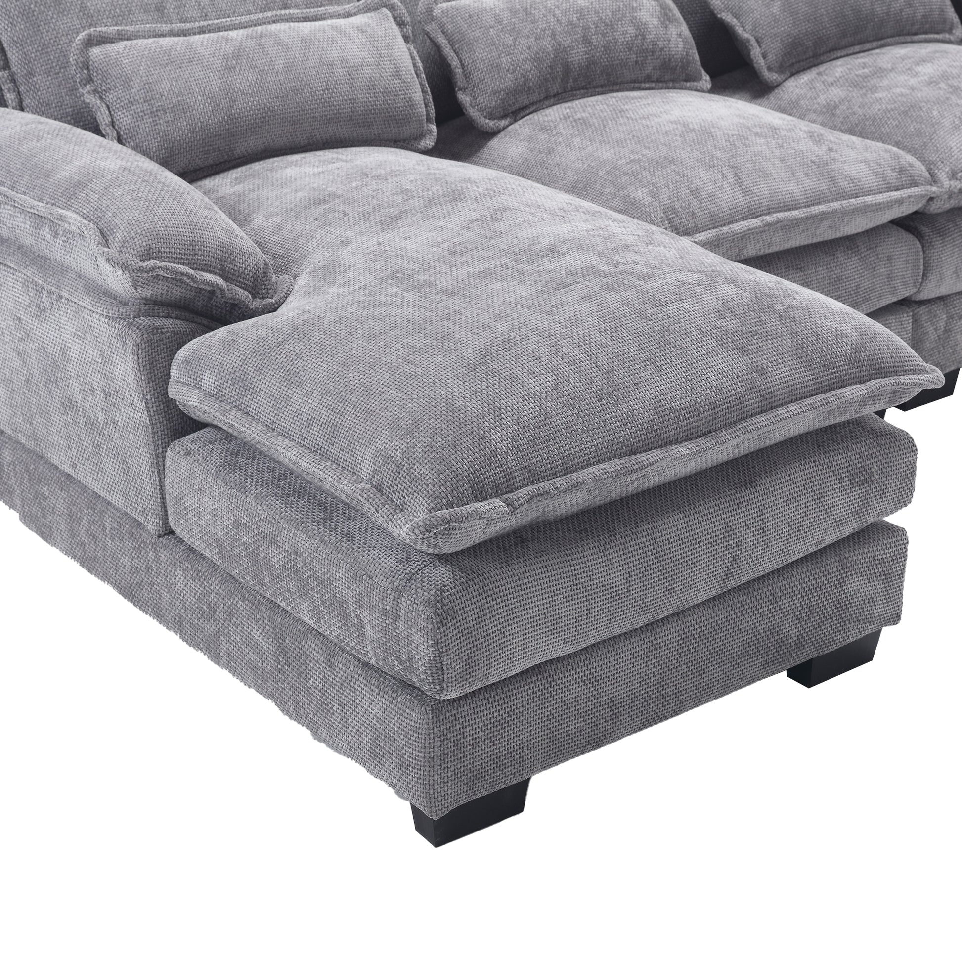 United We Win Modern Large Chenille Fabric U Shape Sectional Sofa Light Gray Chenille 4 Seat