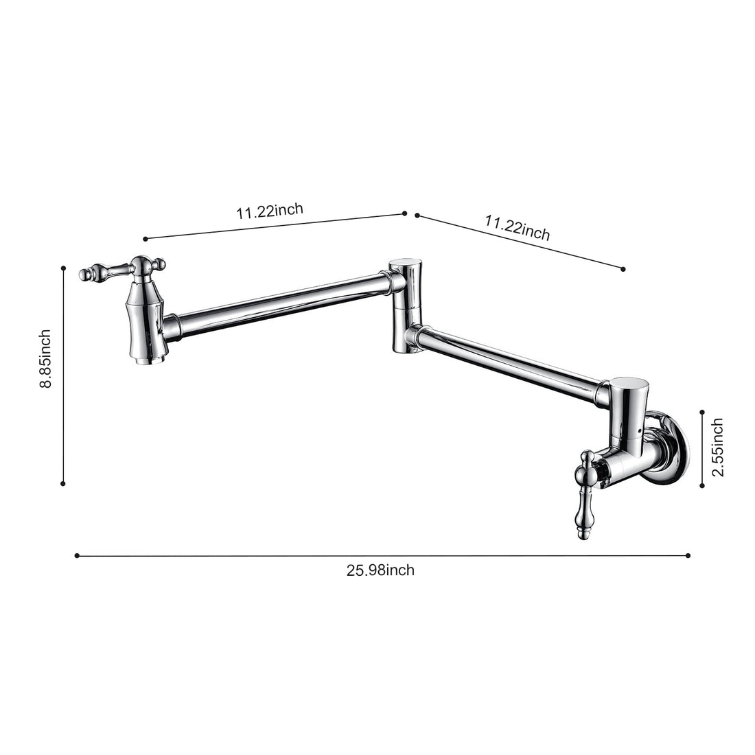 Pot Filler Faucet Wall Mount Chrome Brass