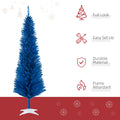 Homcom 6' Artificial Pencil Christmas Tree, Slim Xmas Tree With 390 Realistic Branch Tips And Plastic Stand, Blue Blue Plastic