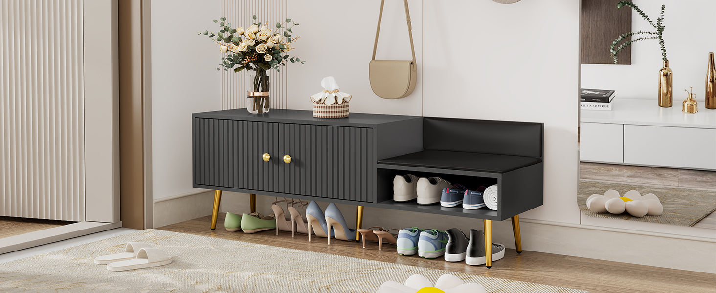 Modern Shoe Storage Bench With Hidden Storage And Upholstered Cushions For Bedside, Living Room And Entryway Gray Gray Mdf Metal