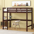 Twin Loft Pine Wood Bed With Built In Desk, Safety Guardrails, Ladder,Espresso Twin Espresso Pine