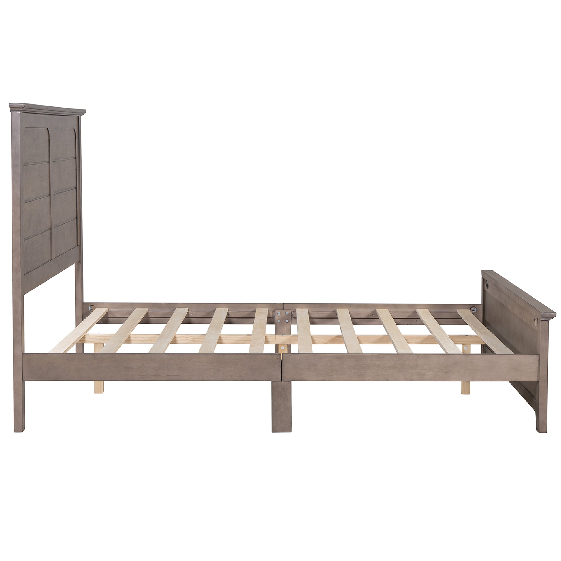 Farmhouse Wooden Platform Queen Size Bed With Panel Design Headboard And Footboard For Teenager, Ash Brown Queen Ash Brown Pine