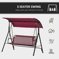 Outsunny 3 Person Porch Swing Bench With Stand & Adjustable Canopy, Armrests, Steel Frame For Outdoor, Garden, Patio, Porch & Poolside, Wine Red Red Steel