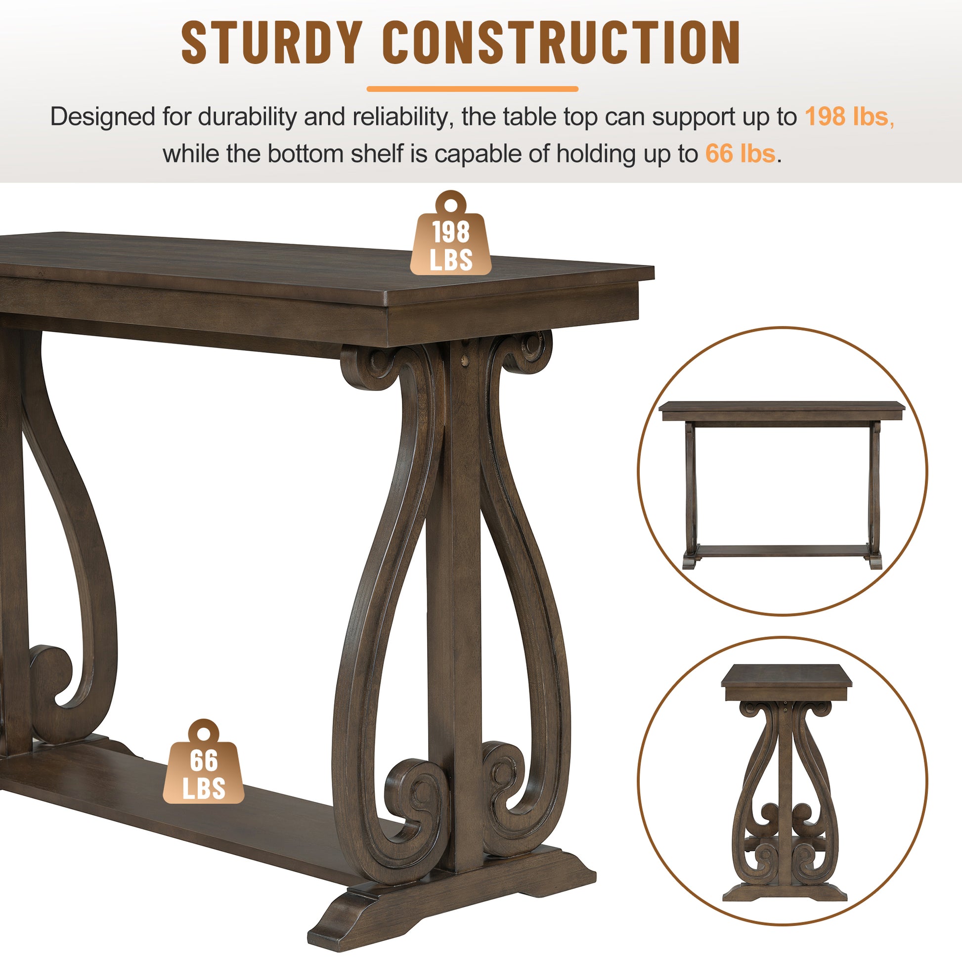 48 Inch Rustic Vintage Console Tablefarmhouse Style Entryway Table With Open Shelf And Sturdy Construction For Entryway And Living Room Walnut Walnut Distressed Finish Primary Living Space Antique,Rustic,Vintage Open Storage Console Tables Brushed