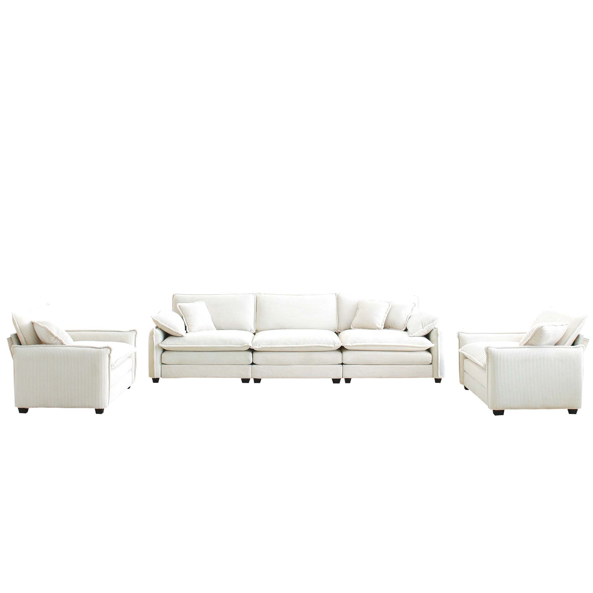 Warm And Cozy Sofa Set With Soft Cushions And Pillows, Home Theater Style Sofa Set Consisting Of A 3 Seater Sofa And Two Single Sofas In Beige Corduroy Fabric Beige Corduroy 5 Seat