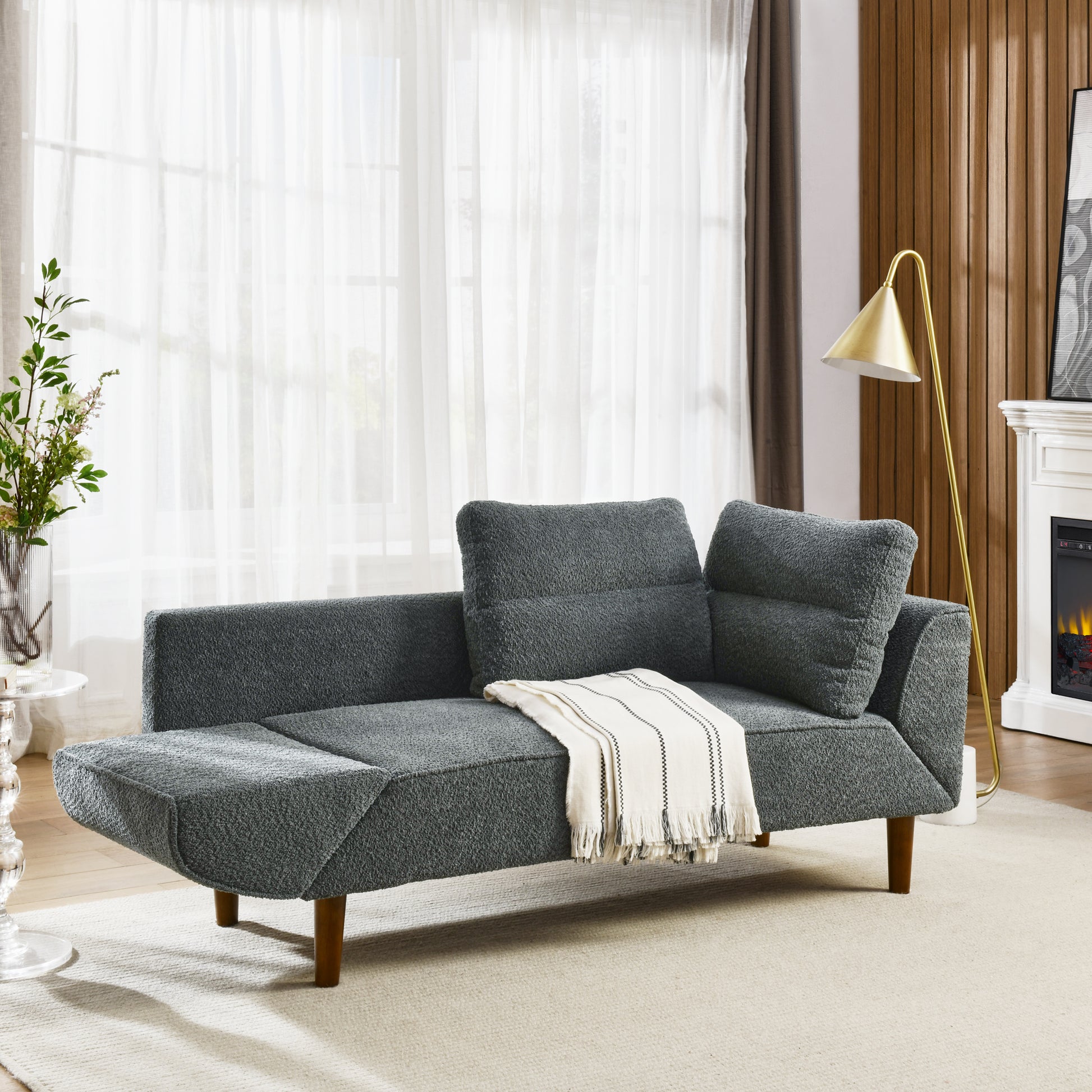Convertible Futon Sofa Bed, Comfy Loveseat Sleeper Sofa With Adjustable Armrest, Strengthen Wood, Thick Padded Cushion, Small 2 Seater Couch For Living Room, Bedroom, Grey Grey Foam 2 Seat