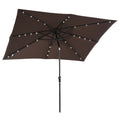 Outsunny 9' X 7' Solar Umbrella, Led Lighted Patio Umbrella For Table Or Base With Tilt & Crank, Outdoor Umbrella For Garden, Deck, Backyard, Pool, Beach, Brown Brown Steel