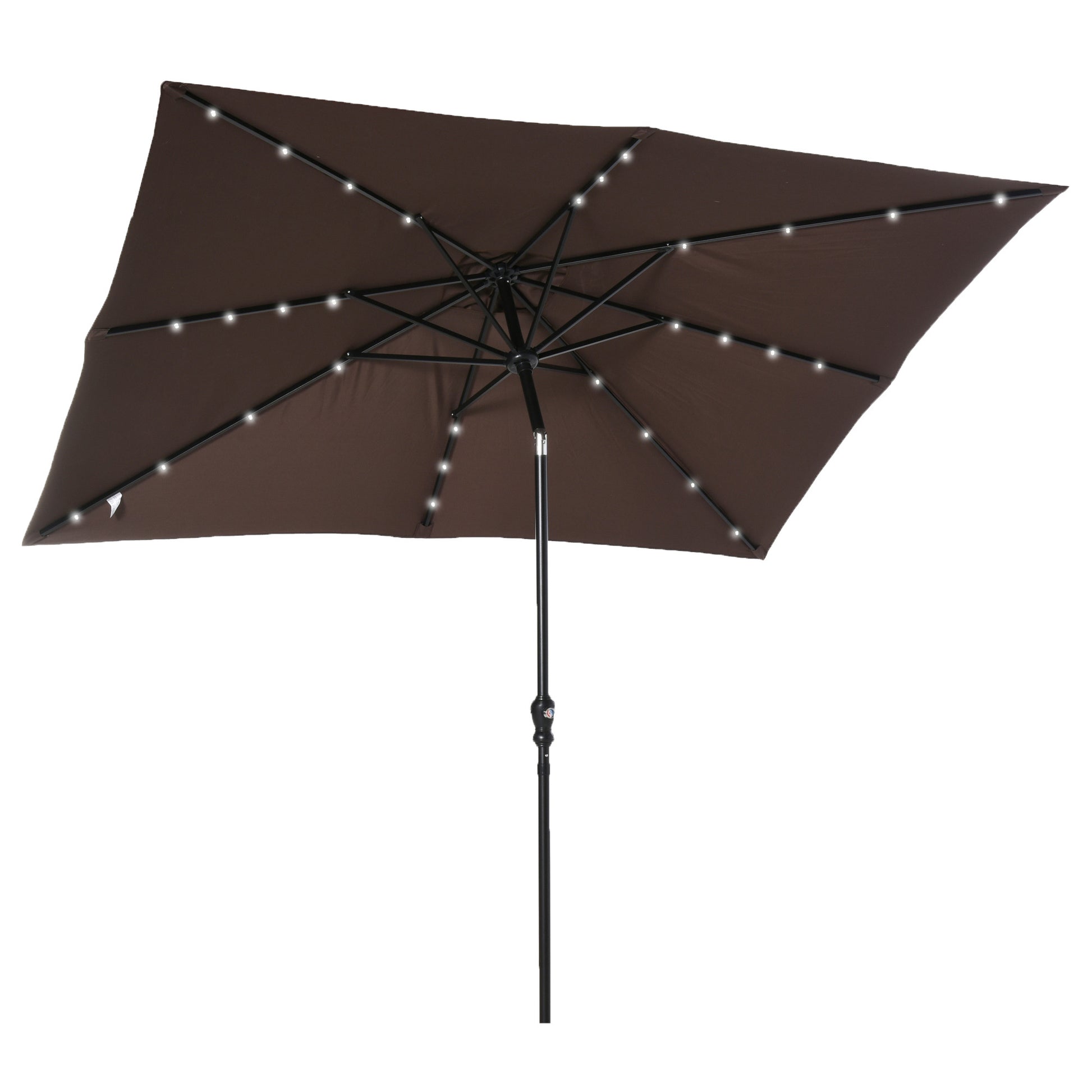 Outsunny 9' X 7' Solar Umbrella, Led Lighted Patio Umbrella For Table Or Base With Tilt & Crank, Outdoor Umbrella For Garden, Deck, Backyard, Pool, Beach, Brown Brown Steel