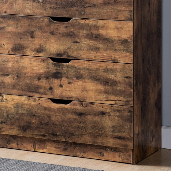 Functional 5 Drawer Chest In Distressed Brown Finish Distressed Brown Mdf