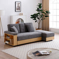 Convertible Sleeper Sofa Couch,Multifunctional Double Folding Sofa Bed,Storage Ottoman And Sofa Arm With Box And Drawer, Drop Down Table With 2Cup Holders For Living Room,Apartment,Office,Grey Grey Linen Wood Primary Living Space Modern Foam Cotton Linen
