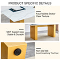 Table And Chair Set.Large Modern Rectangular Table With 0.4 Inch Patterned Glass Tabletop And Large Mdf Table Legs.Comes With 6 Chairs With Faux Leather Cushioned Seats And Golden Metal Legs. Gold White Seats 6 Mdf Glass