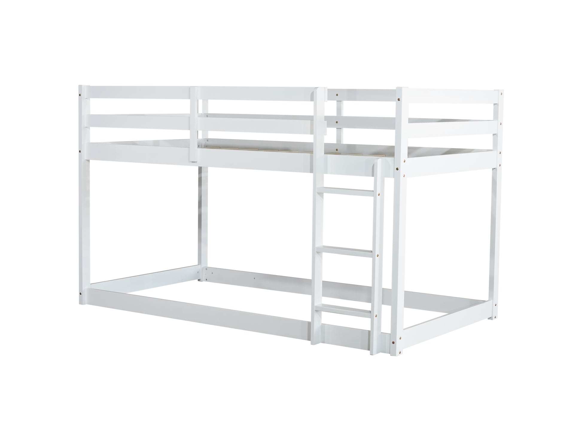 Solid Wooden, Solid Rubber Wooden Twin Over Twin Loft Bed With Ladder, With Bed Platform Of Strengthened Slats,White Twin White Rubber Wood