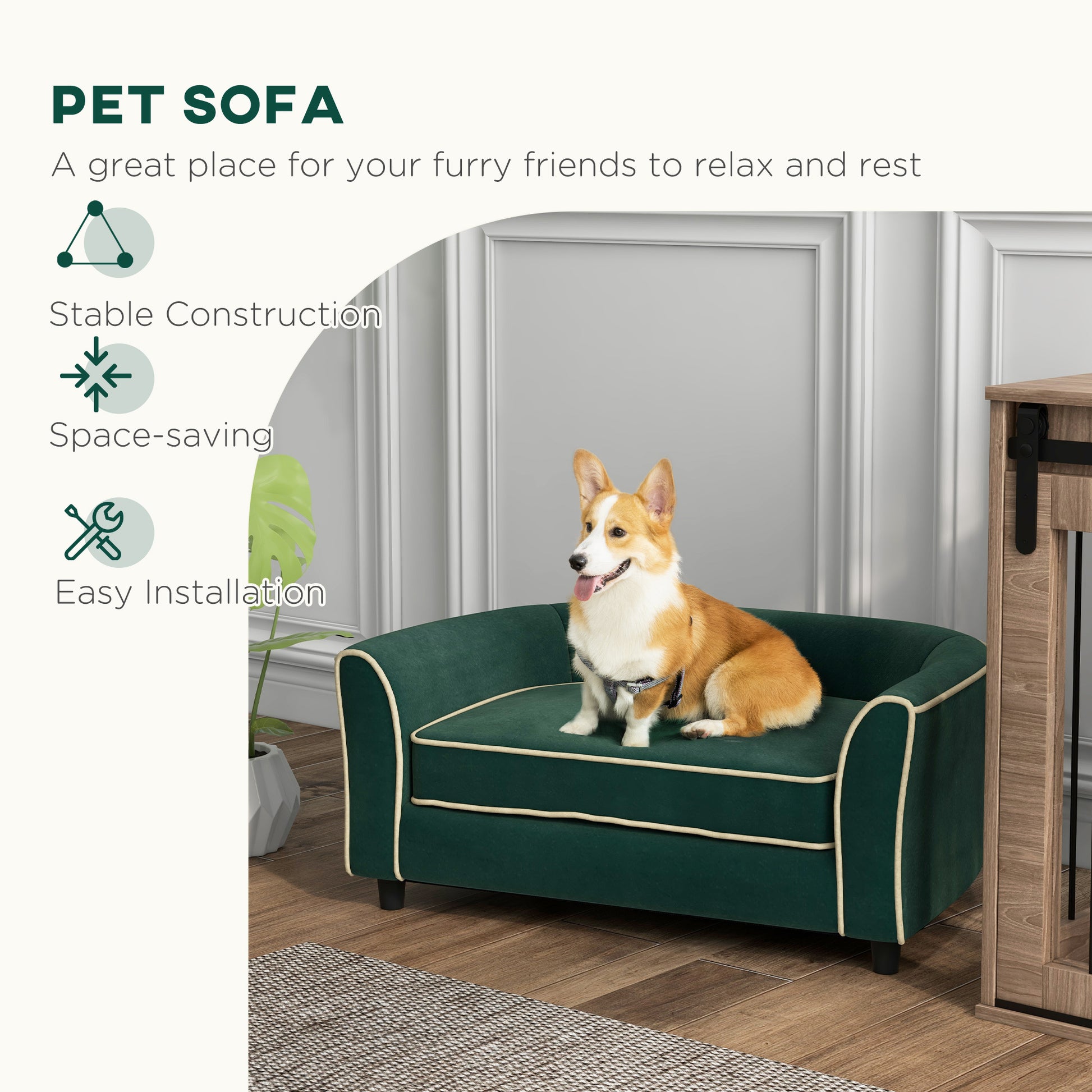 Pawhut Dog Couch Fancy Pet Bed Modern Dog Sofa For Small And Medium Dogs Cats, With Soft Cushion, Washable And Removable Cover, Dark Green Dark Green Polyester