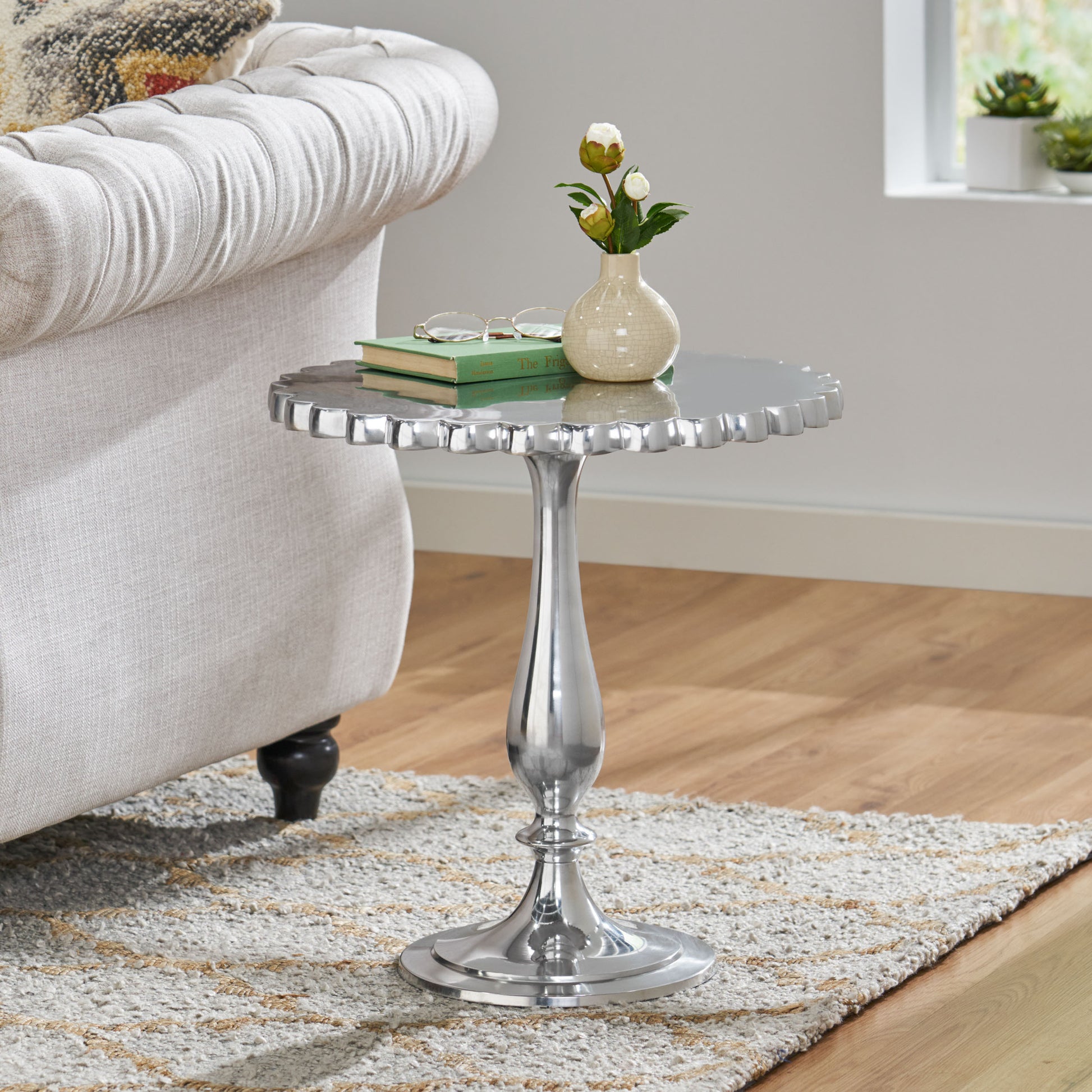 Curly Accent Table Antique Silver Metal