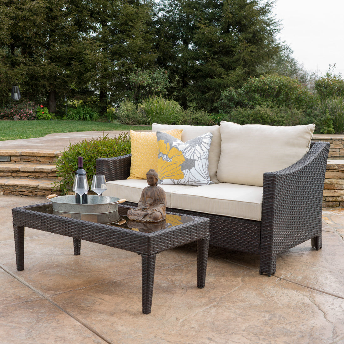 Antibes Seat & Table Brown Pe Rattan Iron Waterproof Fabric