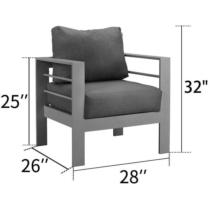 5 Pieces Outdoor All Weather Conversation Set, Sectional Sofa, Aluminum Couch Dark Gray Cushions Grey Aluminium