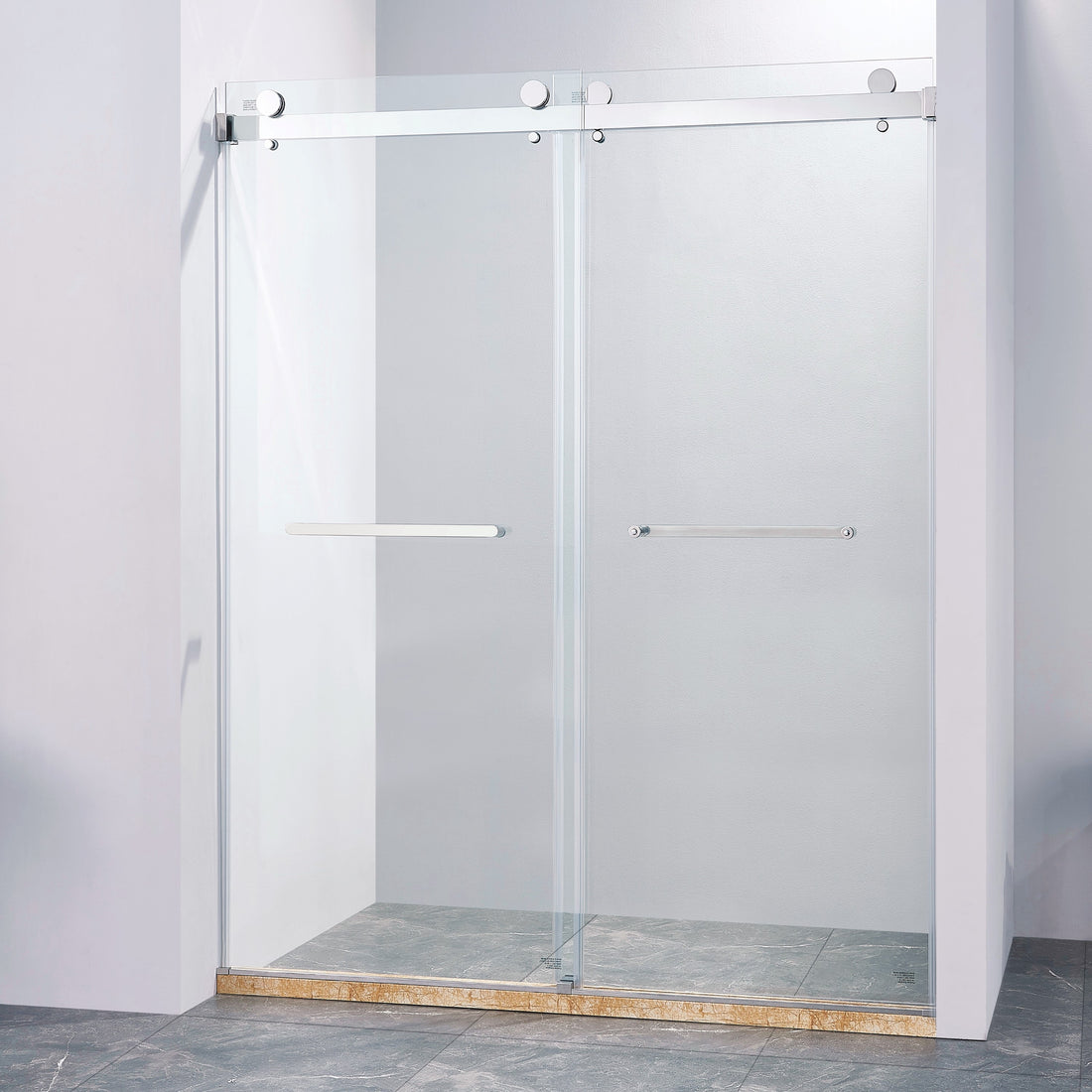 56 60"W X 75"H Frameless Double Sliding Shower Door, 304 Stainless Steel In Chrome, 5 16" 8Mm Thick Sgcc Tempered Clear Glass. Chrome Bathroom Classic,Luxury,Modern Glass Stainless Steel