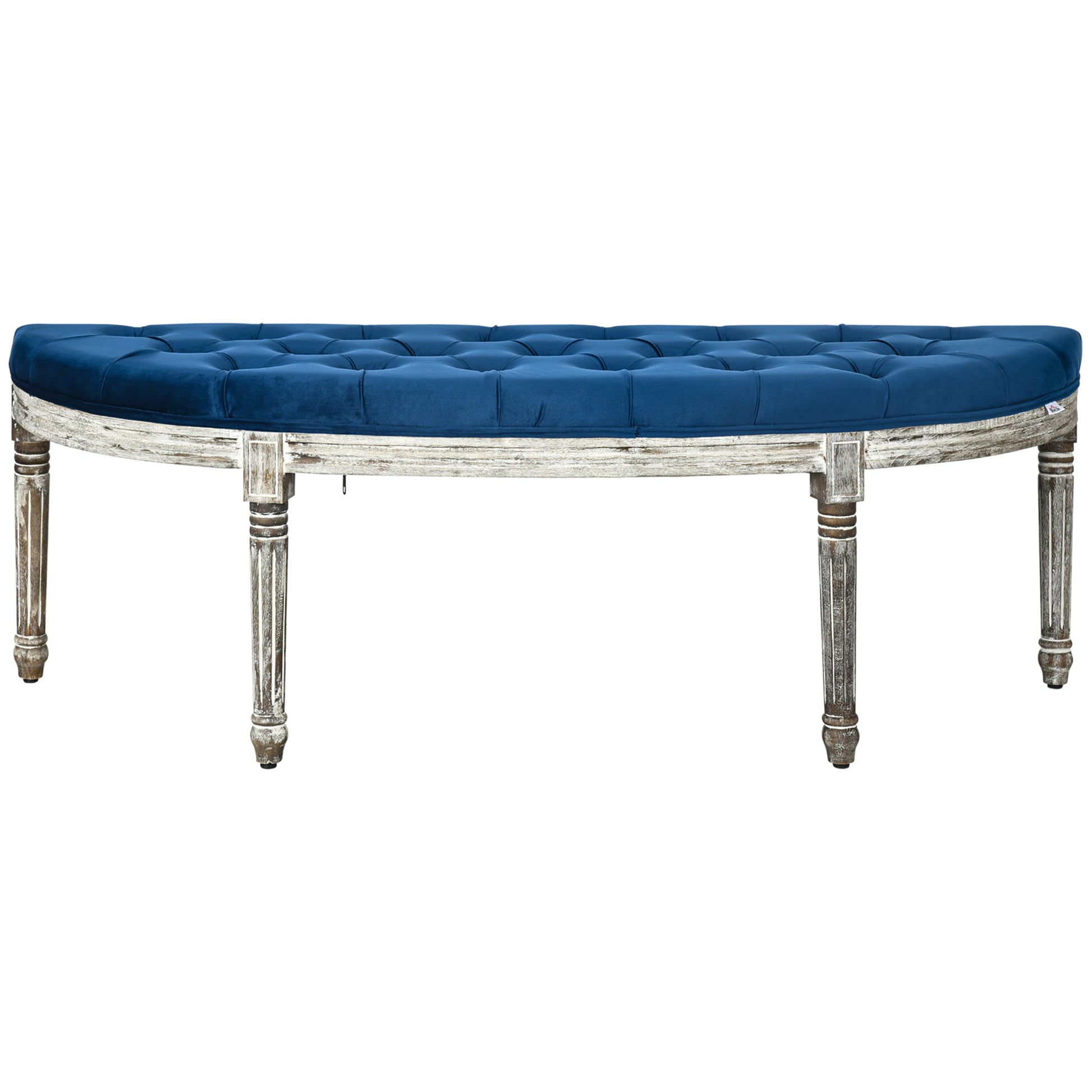 Homcom Vintage Semi Circle End Of Bed Bench, Upholstered Bedroom Entryway Bench With Tufted Velvet Touch Fabric With Rubberwood Legs, Blue Blue Polyester