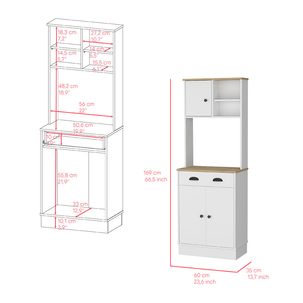 Microwave Storage Stand With 3 Doors And Drawer Arlington, White Macadamia Finish White Particle Board