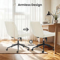 Criss Cross Chair With Wheels, Armless Legged Office Desk Chair, Comfy Swivel Rolling Vanity Chair, Ergonomic Fabric Modern Wide Seat Adjustable Home Office Chair White White Metal