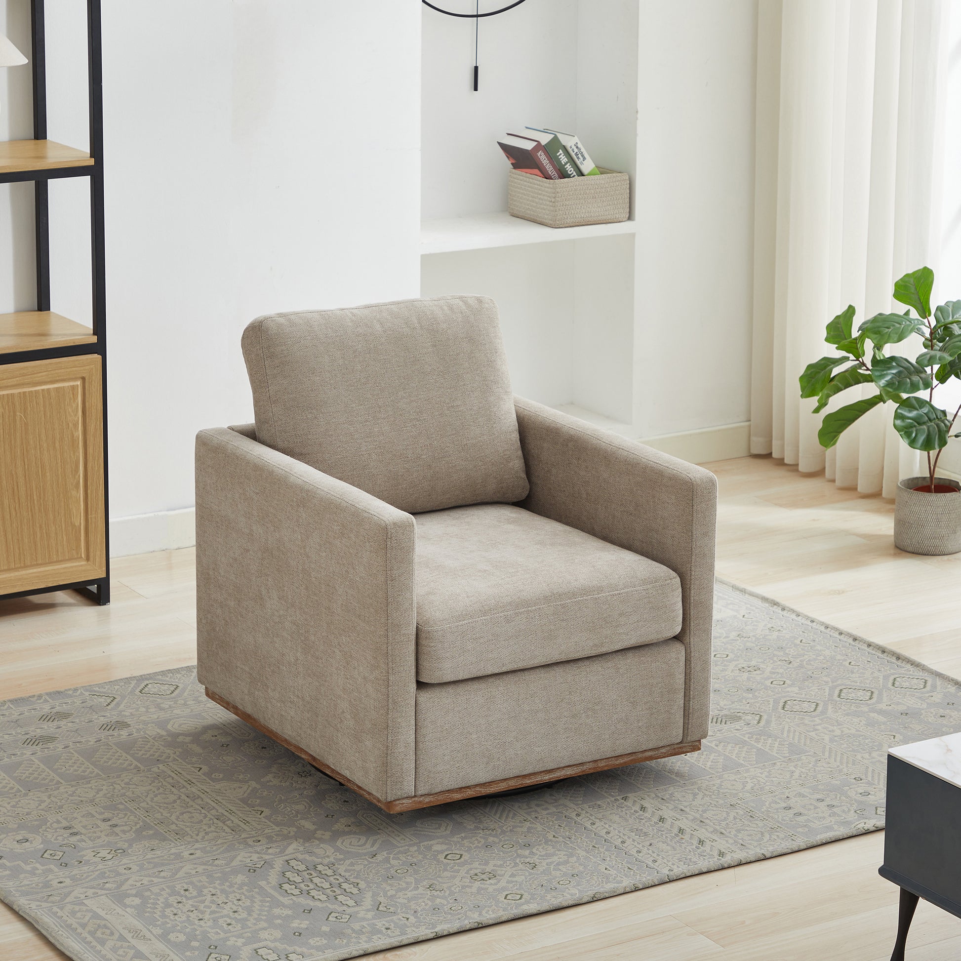 30.7"W Square Upholstered Swivel Accent Chair And Comfy Accent Single Sofa Chair, 360 Degree Club Chair, Lounge Armchair For Living Room Bedroom Apartment Nursery.Taupe Taupe Chenille