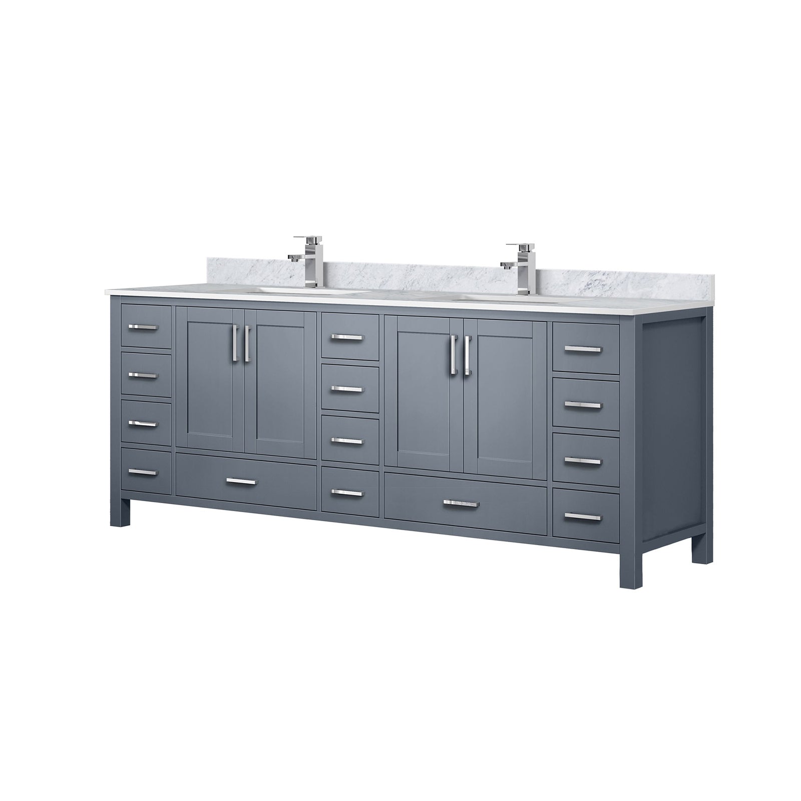Dark Grey Double Bath Vanity 84 In. W X 22 In. D, Carrara Marble Top, And Faucet Set Dark Grey Plywood Wood