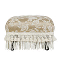 Fiona Accent Footstool Ottoman, Champagne Beige Floral Jacquard Beige Foam Fabric