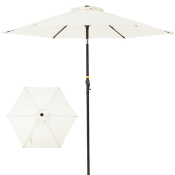 7.5Ft Patio Umbrella Outdoor Table Market Umbrella With Push Button Tilt & Crank Beige Beige Polyester