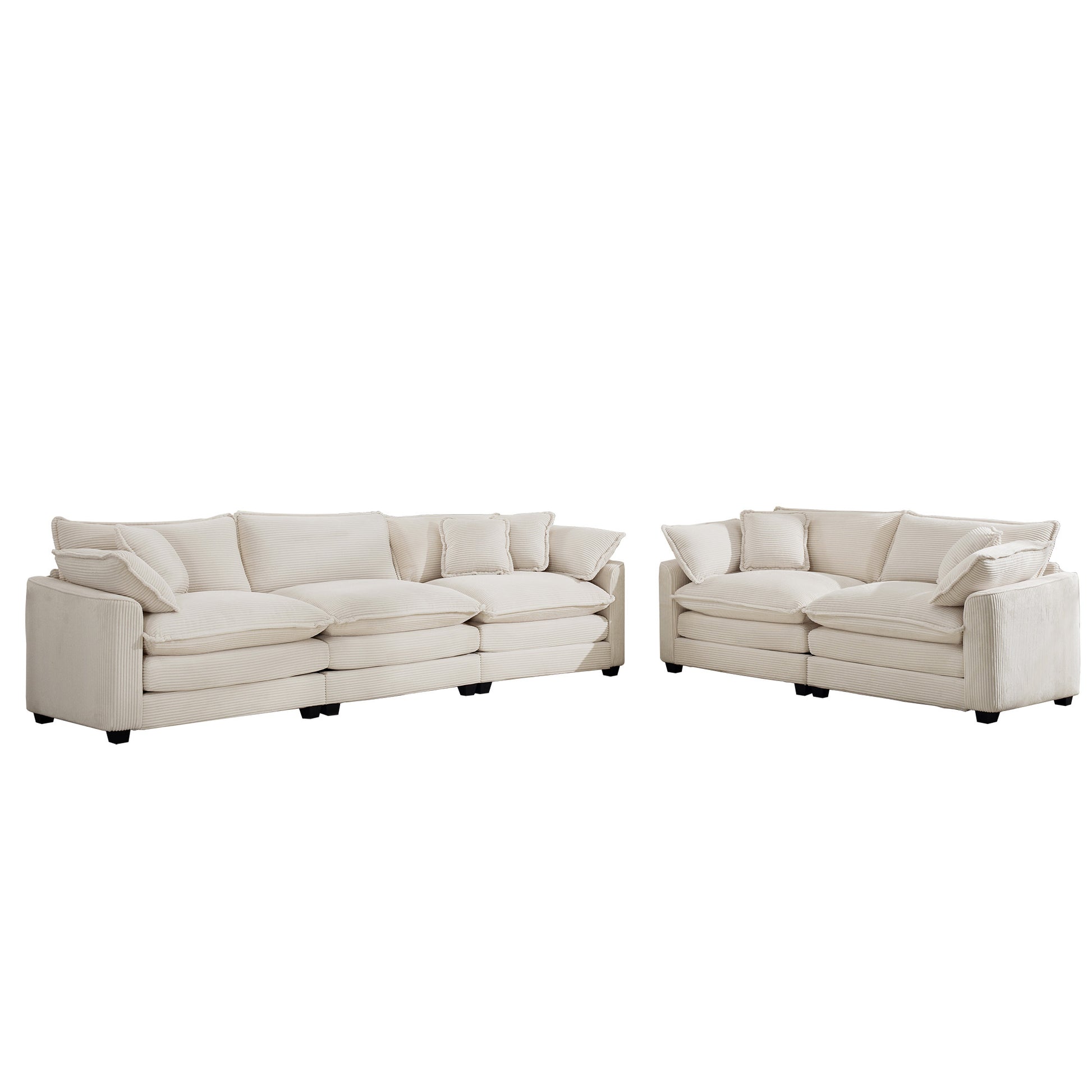 Modern Fabric Living Room Set Of 2 Sofas With One 2 Seat Sofa And One 3 Seat Sofa, Upholstery Large Deep Seat 2 Seatr And 3 Seater Sofa Set, Light Beige Corduroy Fabric Beige Corduroy 5 Seat